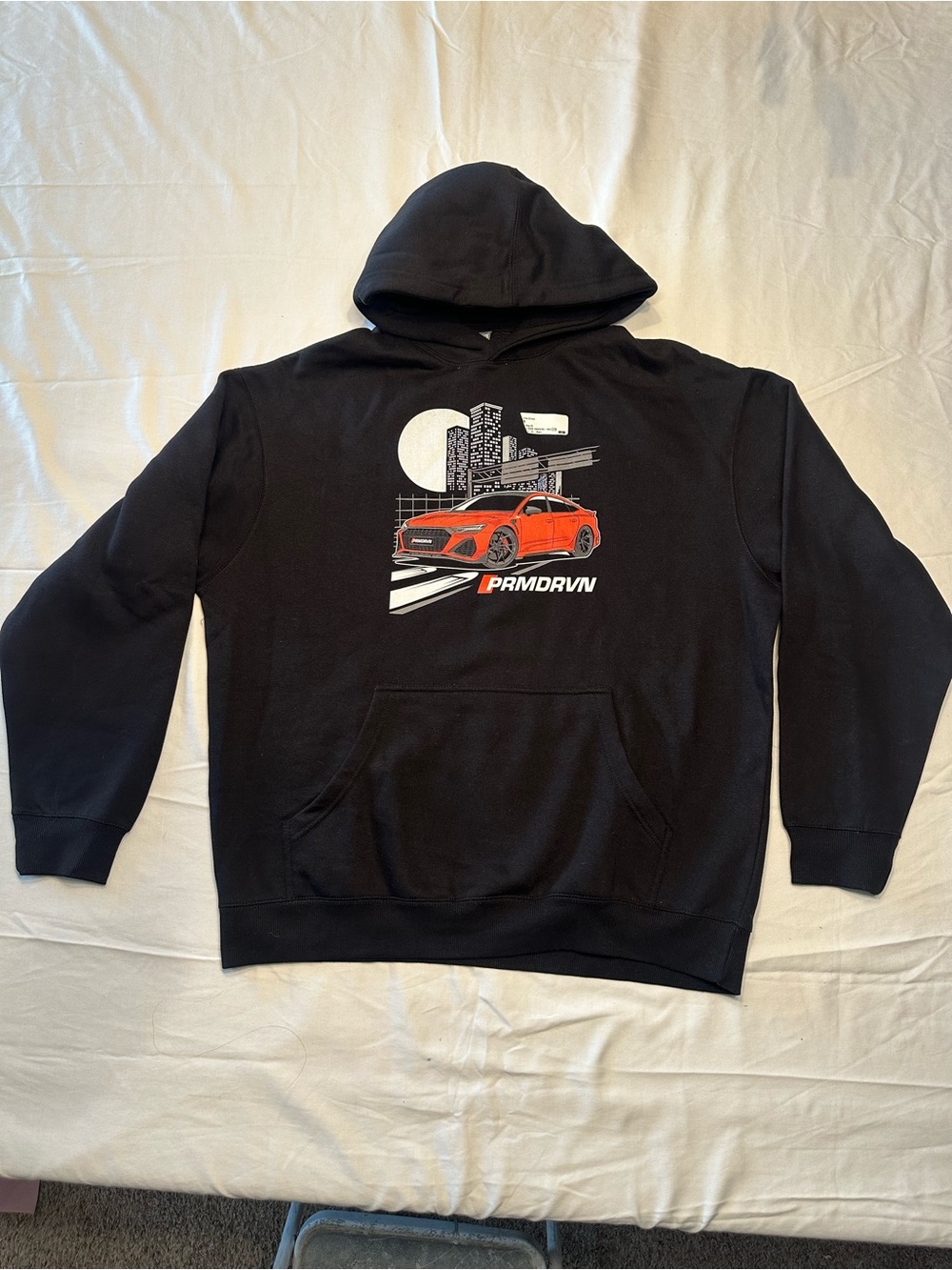 PRMDRVN Black hoodie with Red Car Graphic